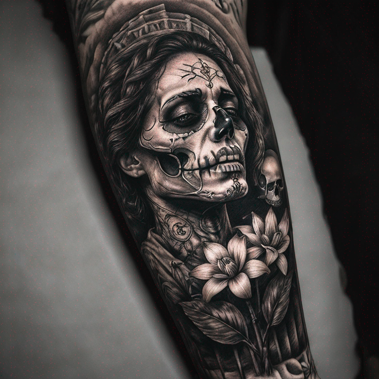 la muerte abrazando el brazo-tattoo