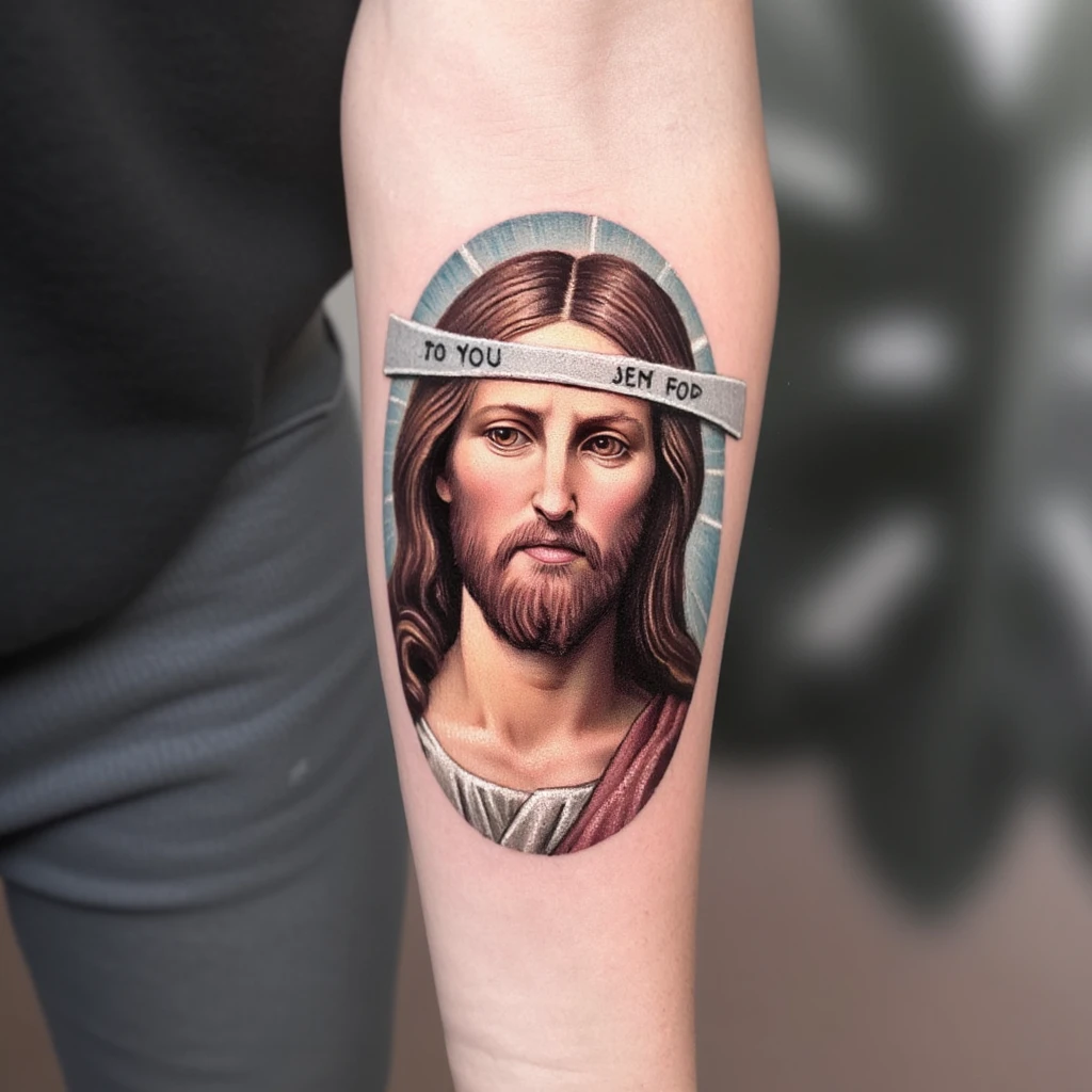 A tattoo on the forearm with Jesus-tattoo