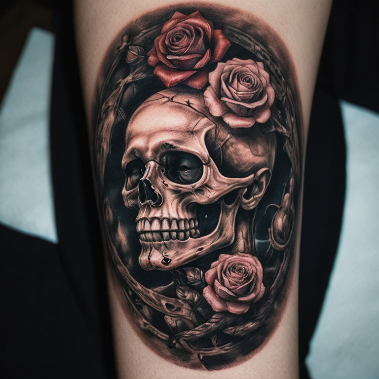 calaveras echando humo,rosas, mapa, brujula,-tattoo