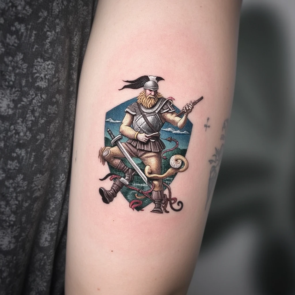 faire un tatouage type vikings ou symnolique guerrier qui recouvre un tatouage en forme de croix-tattoo