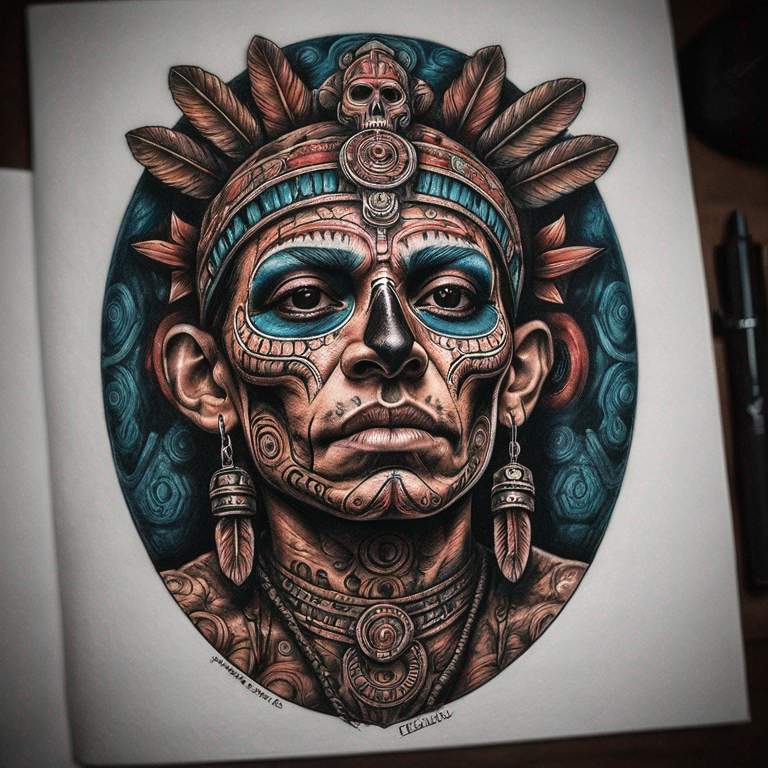 dibujo de mictlantecuhtli en estilo neo trival-tattoo