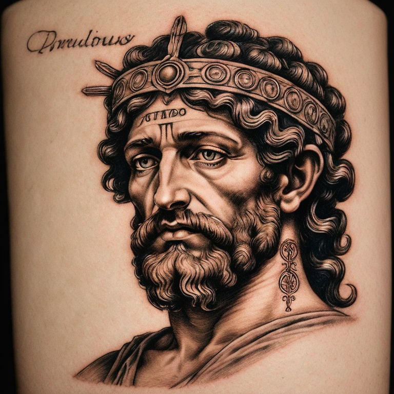 ecriture type greque " Diṓnusos" avec les attribut du dieu grec dionysos-tattoo