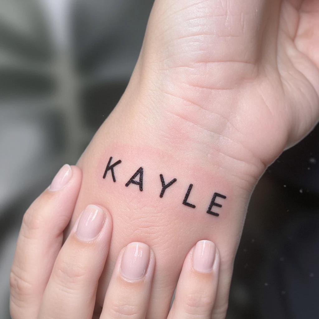 Faça um esboço de tatuagem escrito K.A.Y.L.E, com sombra-tattoo