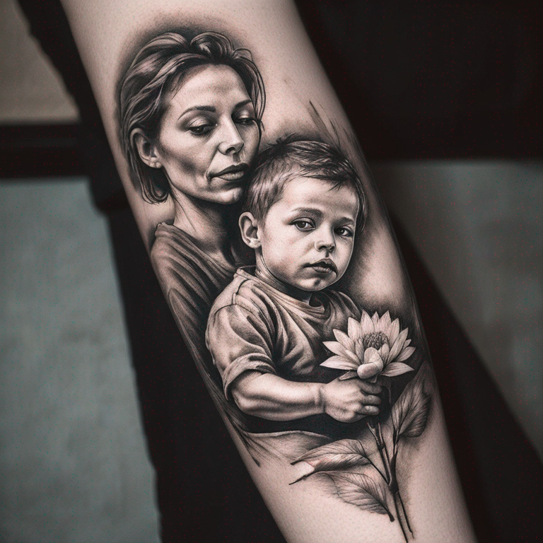 tatouage minimaliste d'une mère et son fils-tattoo