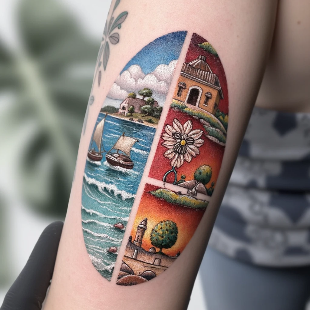 idée de la vie et la mort , le temps qui s'écoule ,le tout a l'intérieur d'une carte du Portugal-tattoo