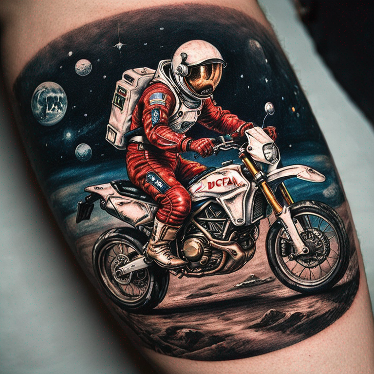 An astronaut riding a ducati bike-tattoo