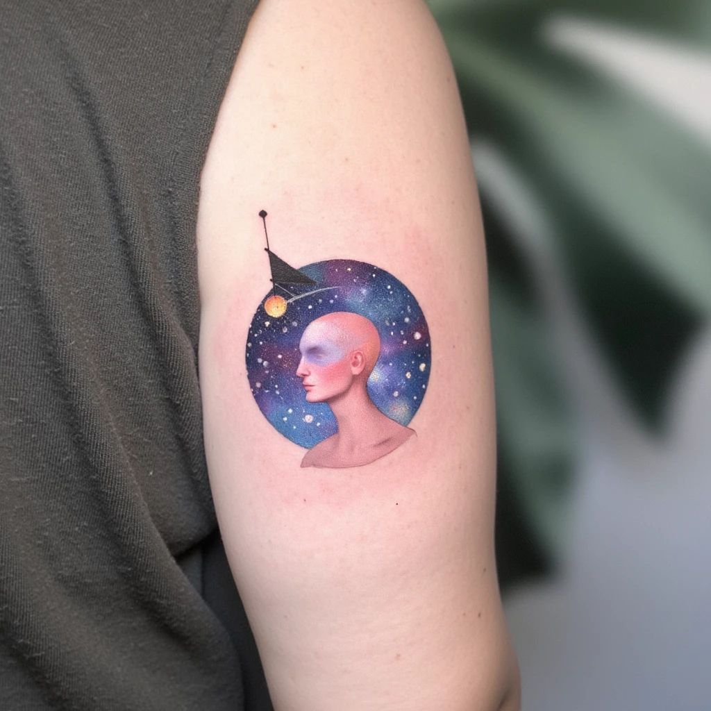 discret signe astro taureau avec un croix chrétienne incorporé-tattoo