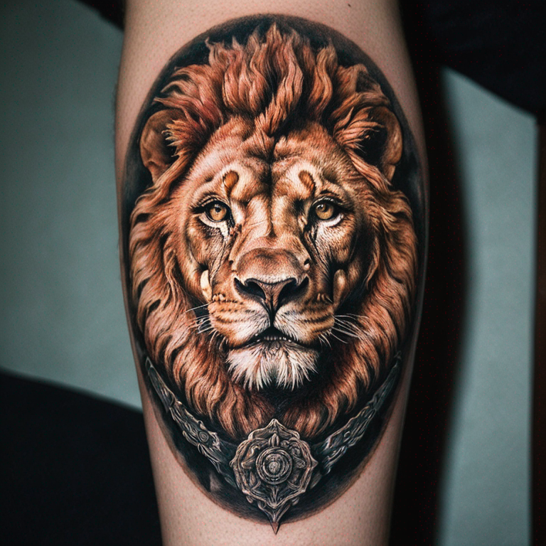 a photo of a lion-tattoo