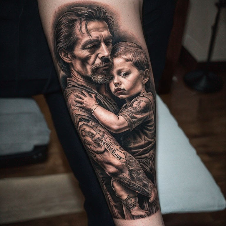 sablier avec un enfant dans la partie du haut qui part en poussière et dans l'autre partie il devient un adulte-tattoo