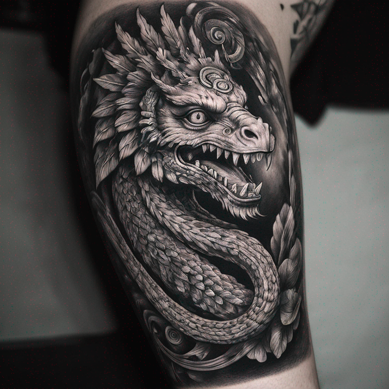 plantilla tattoo blanco y negro  quetzalcoatl psicodelico-tattoo