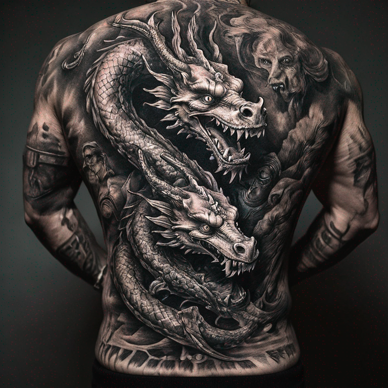 dos dragones entre lazados tribal-tattoo