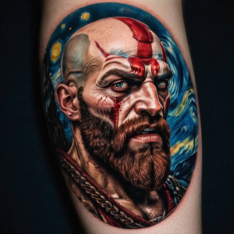 Foto retrato de Kratos Godo of war-tattoo