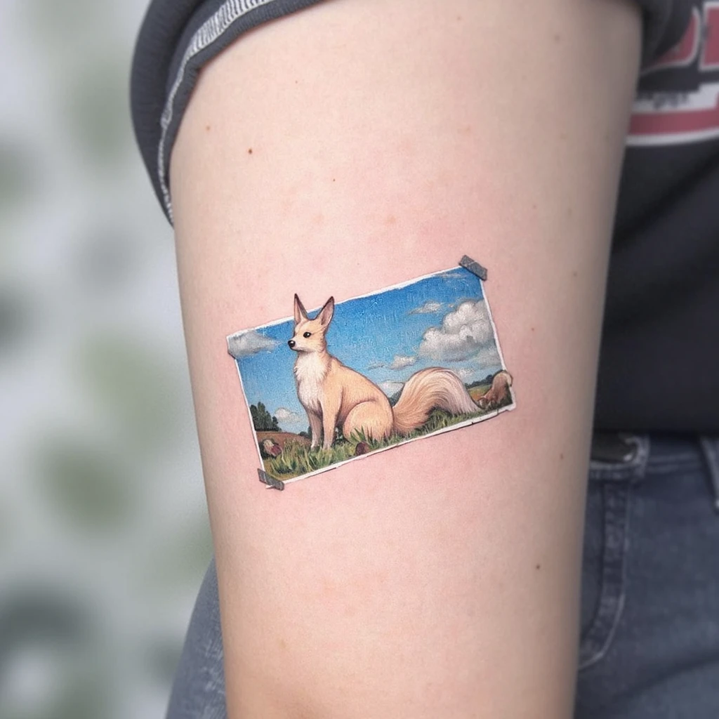 petit prince , renard et ciel en trait fin noir et blanc sans remplissage-tattoo