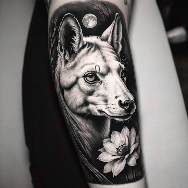 loba con su cria en realismo a blanco y negro para antebrazo posterior-tattoo