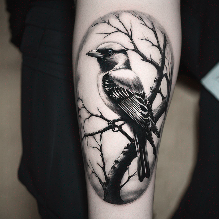 noir et blanc, formes simples, camélon de profil sur une branche-tattoo