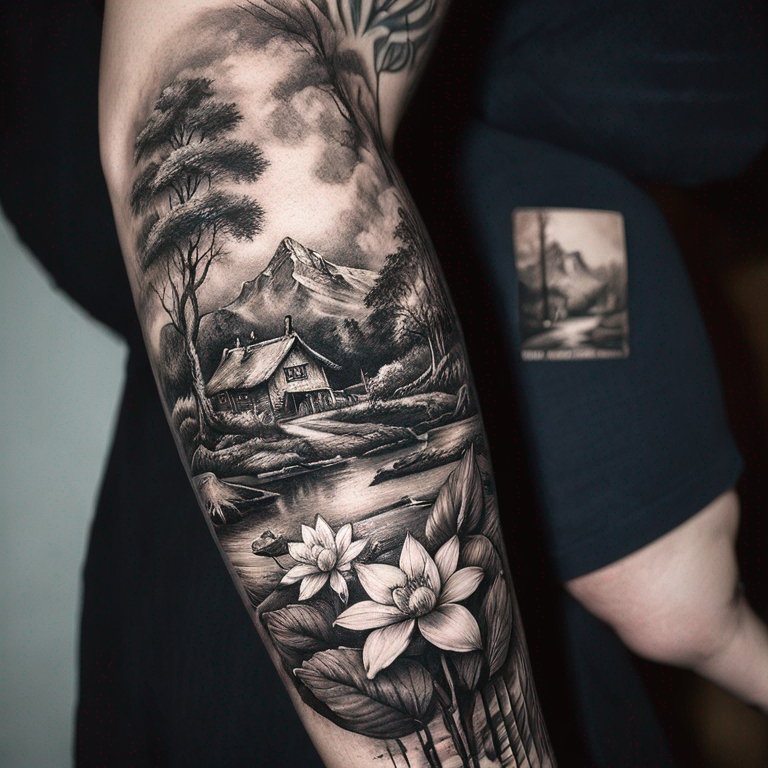 Un sablier avec un paysage à l'intérieur-tattoo