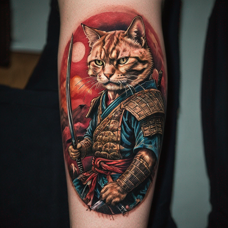 samurai cat-tattoo