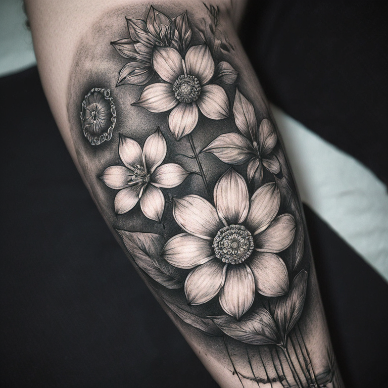 Soft Stipple flowers with mandala designs-tattoo