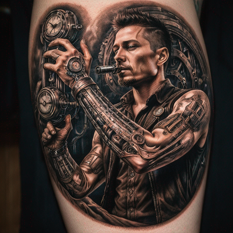 steampunk biomechanical arm-tattoo