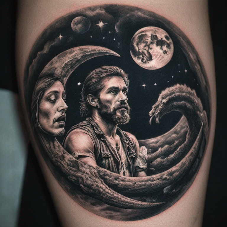 leon y cabra sobre la luna-tattoo