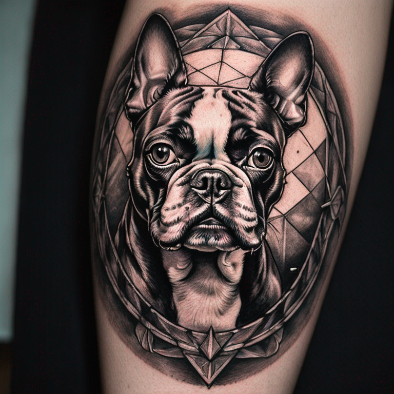 BOSTON TERRIER CON ESTILO GEOMETRICO-tattoo