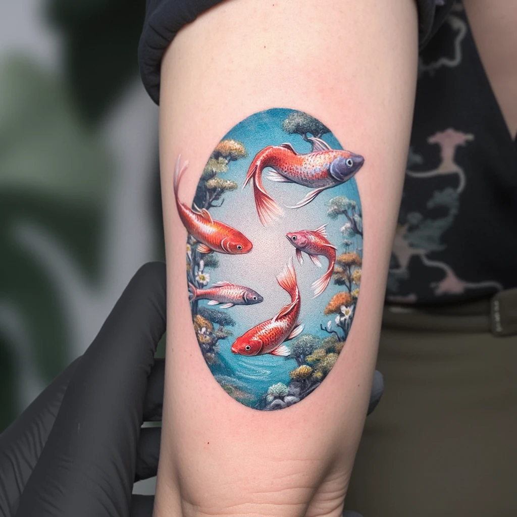 peces coy con el hilo rojo-tattoo