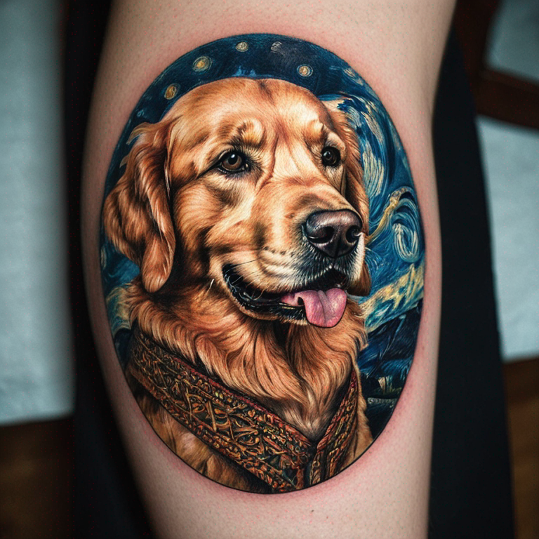 A golden retriever portrait-tattoo