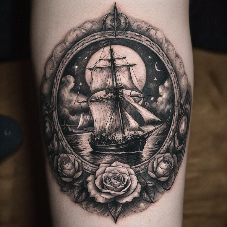 Rose des vents Avec un bateaux-tattoo