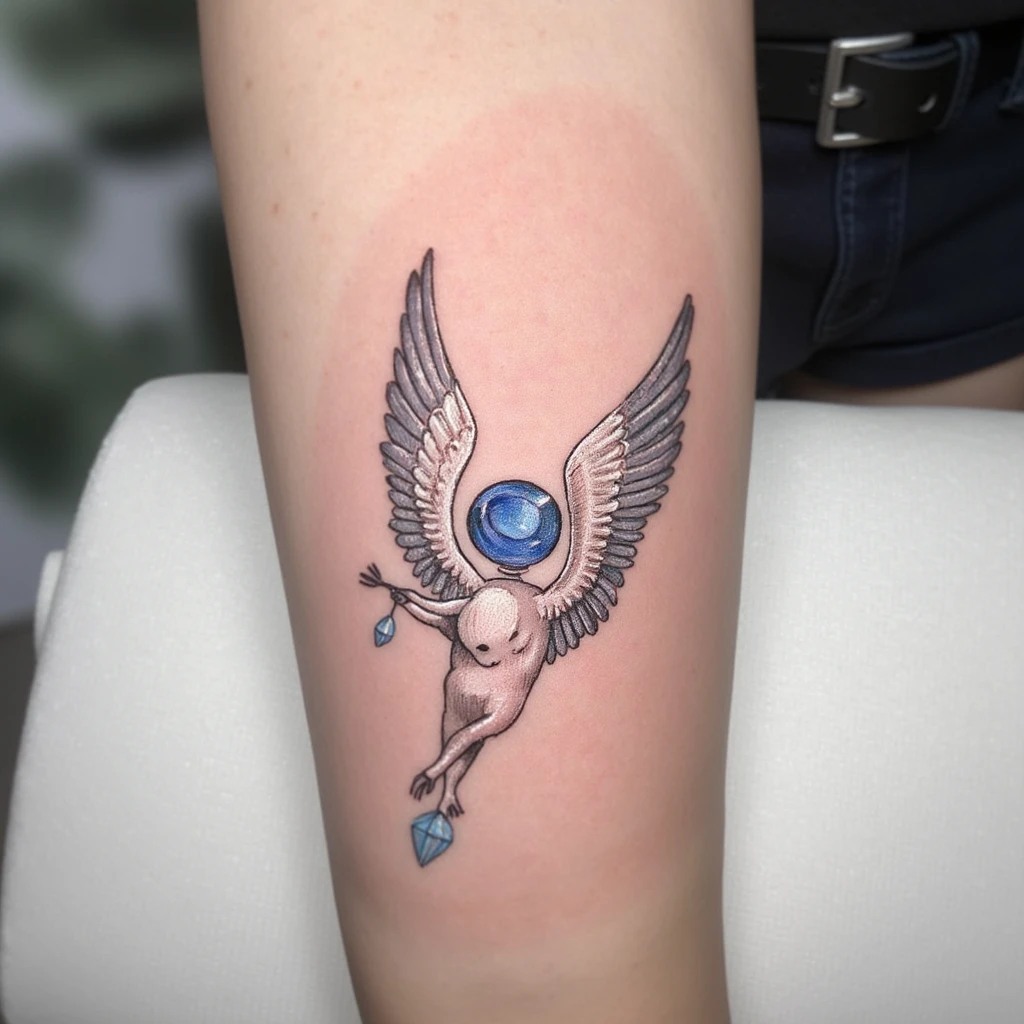 une ail d'ange fait en plume avec une pierre tombale-tattoo