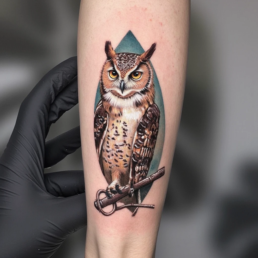 old school style owl-tattoo