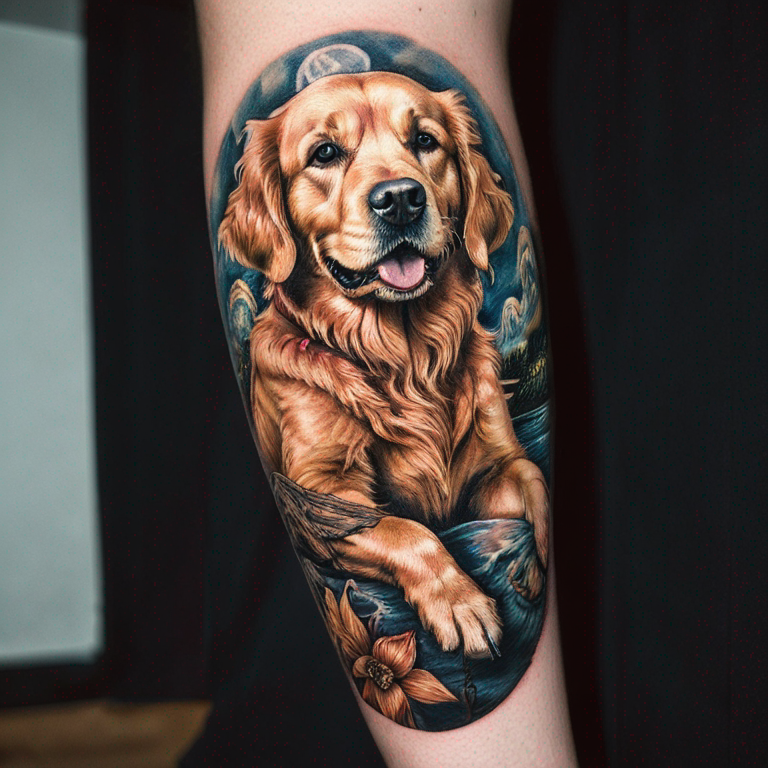 a golden retriever tattoo on hand-tattoo