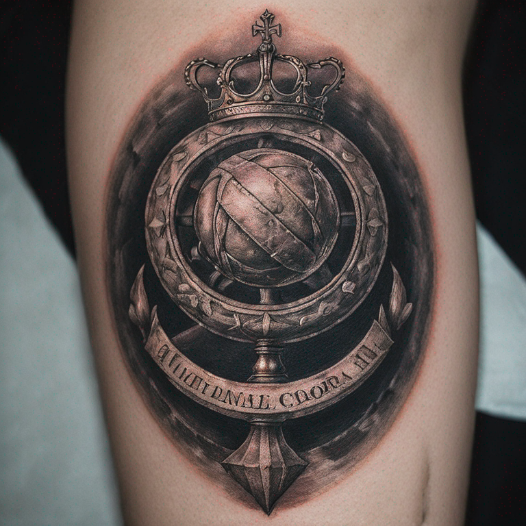 una pelota con corona-tattoo