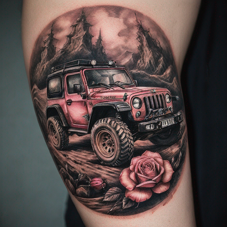 off road, pignon, rose des vents, chaine,-tattoo