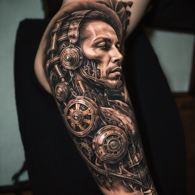 steampunk biomechanical shoulder-tattoo