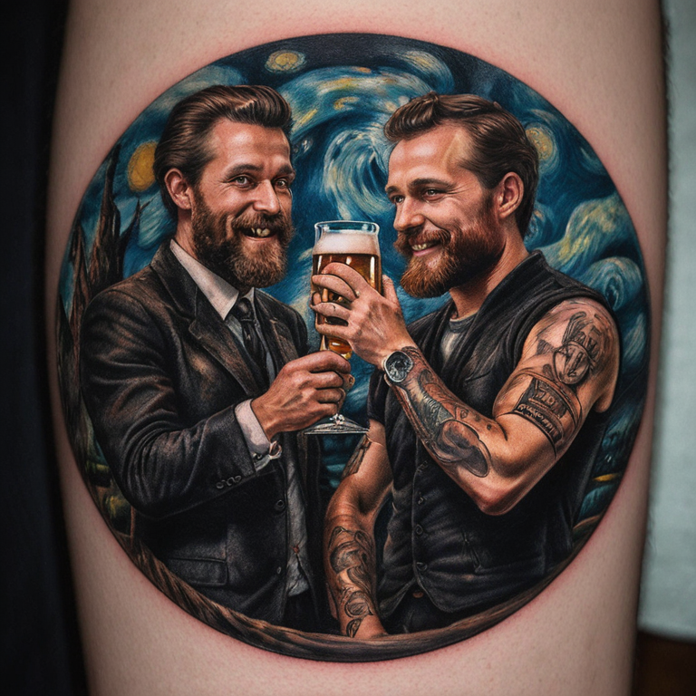 petit chop de bière en commun avec mon frère-tattoo