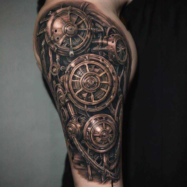 steampunk biomechanical shoulder-tattoo