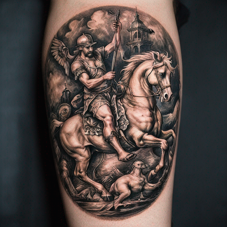 pigeonnier avec un cheval devant-tattoo