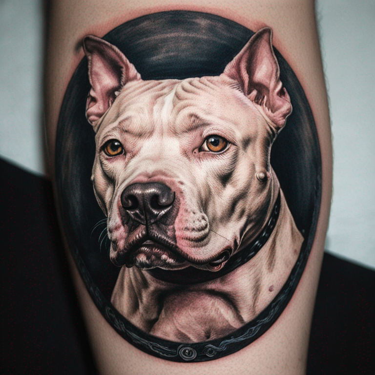 retrato de un pitbull blanco-tattoo