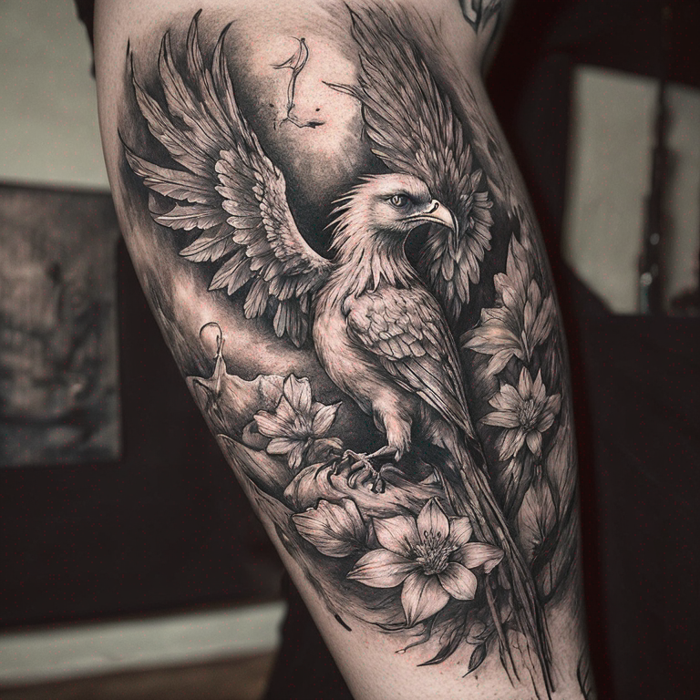 Phoenix Seitenansicht in fine line-tattoo