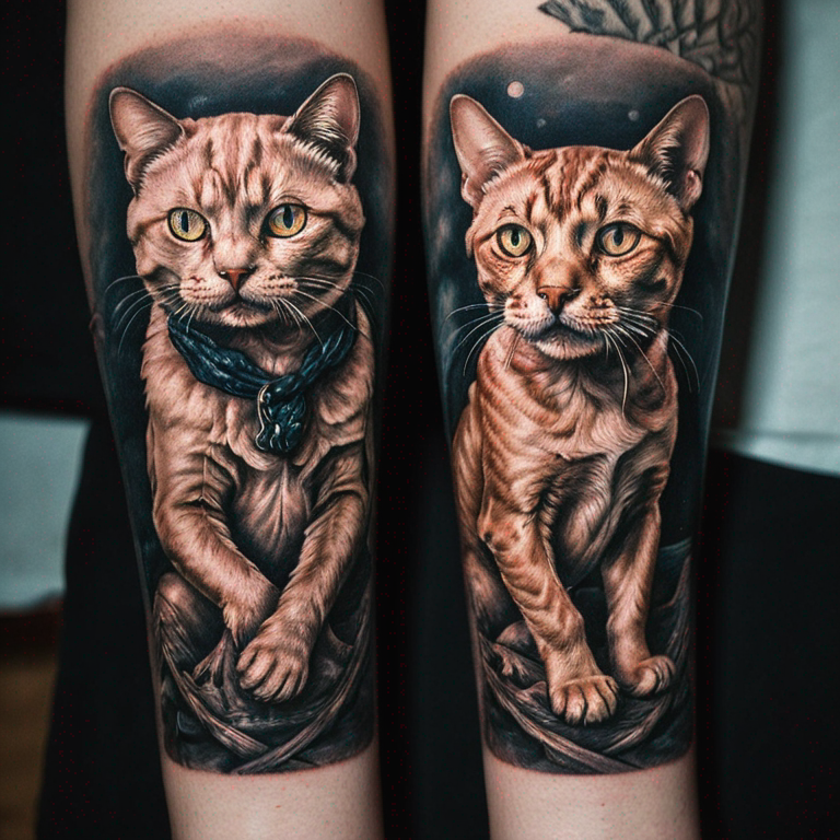 a cat and dog small on hand-tattoo