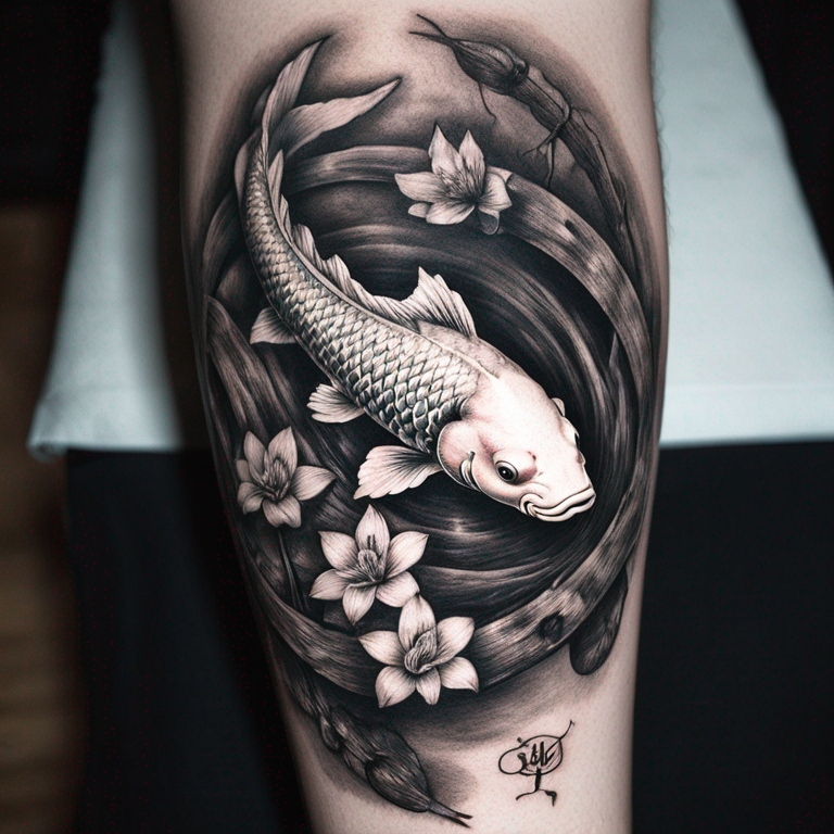 pez koi y barril de amontillado blanco y negro-tattoo