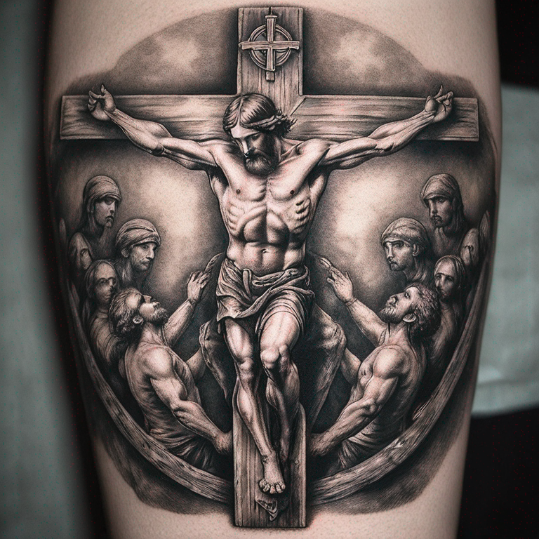 contour de biceps croix catholique-tattoo