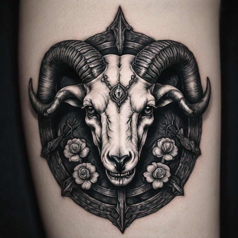 A gothic ram skull-tattoo