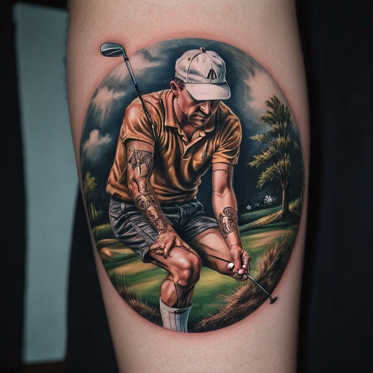 la faucheuse tenant une balle de golf dans la main-tattoo