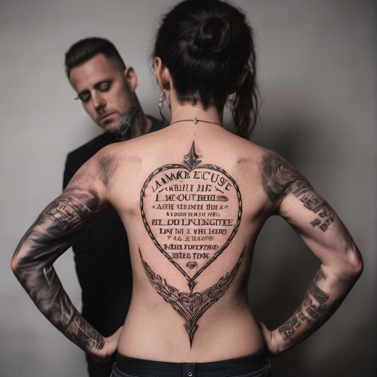 un tatouage chretien avec un texte "l'amour excuse tout, il crois tout, il espère tout. il ne se réjouis pas de l'injustice, mais il se réjouis de la vérité."-tattoo