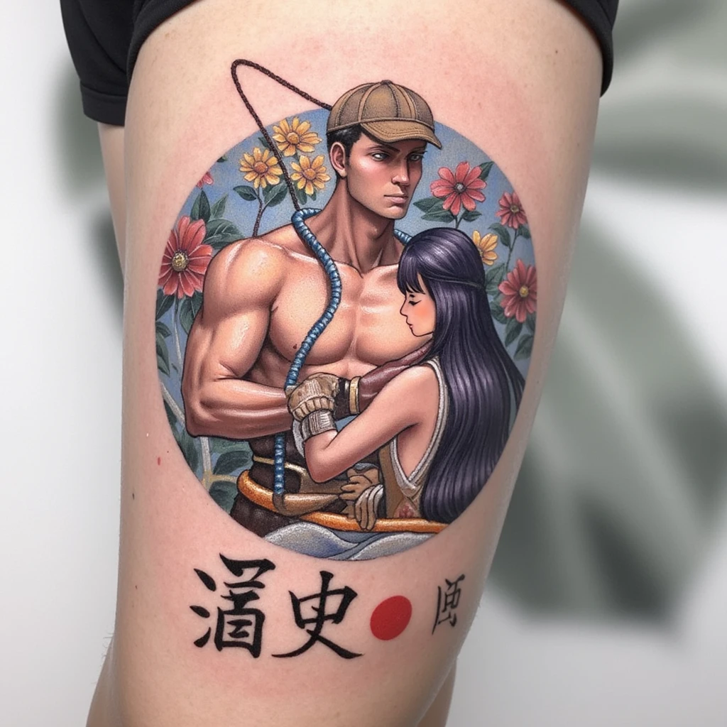 Símbolos do Orochi do KOF 97 com a escrita em japonês A escrita em japonês de “Hakanai Mono Da” é  儚いものだ.-tattoo