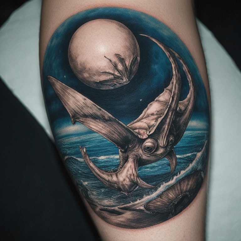 raie manta avec coquillage au milieu-tattoo