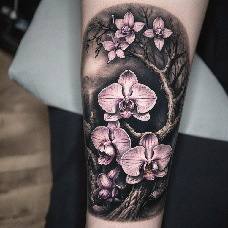 Arbre de vie orchidée cœur mains entrelacées-tattoo