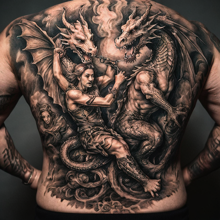 two dragons flying for woman-tattoo