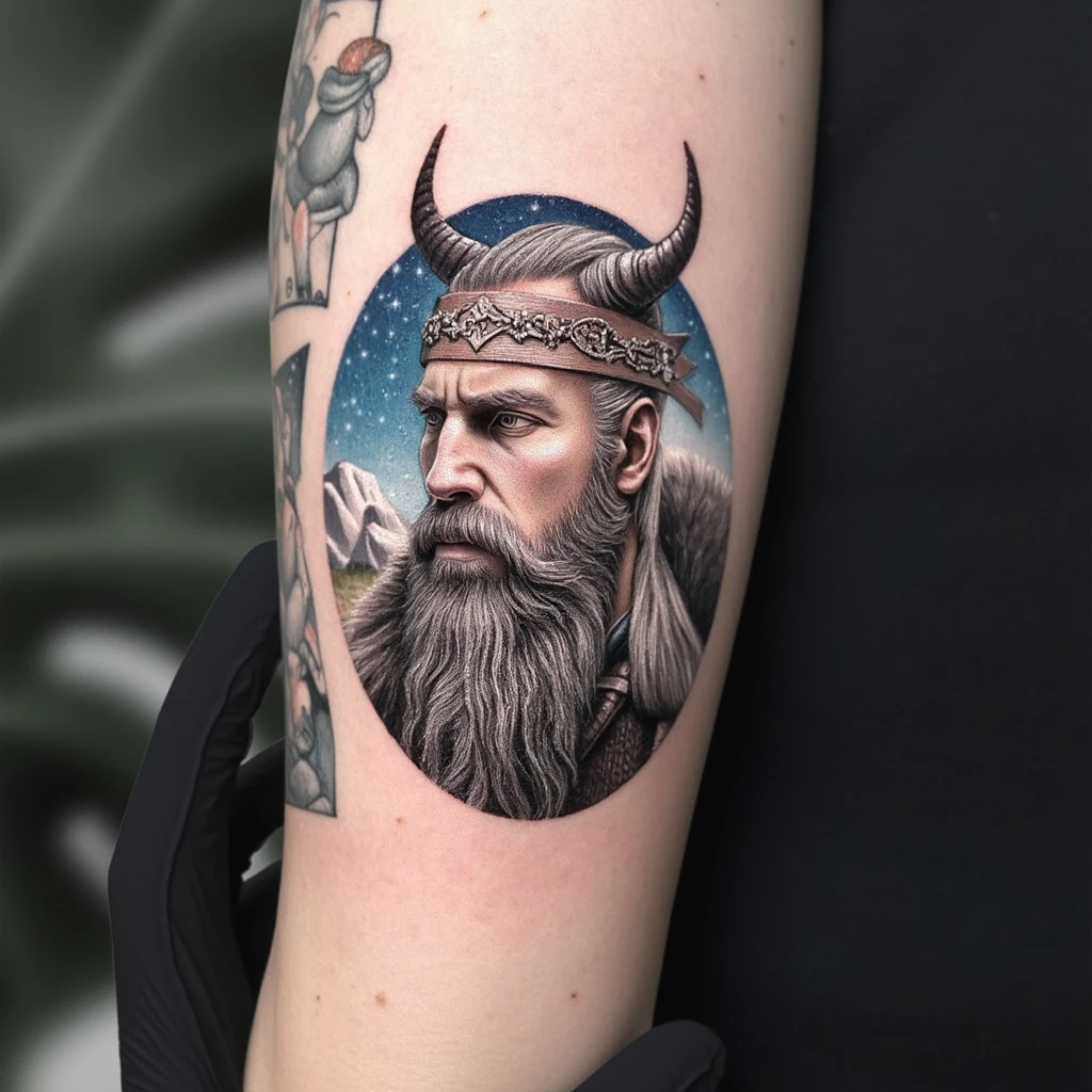 un vikingo entrando al valhala-tattoo